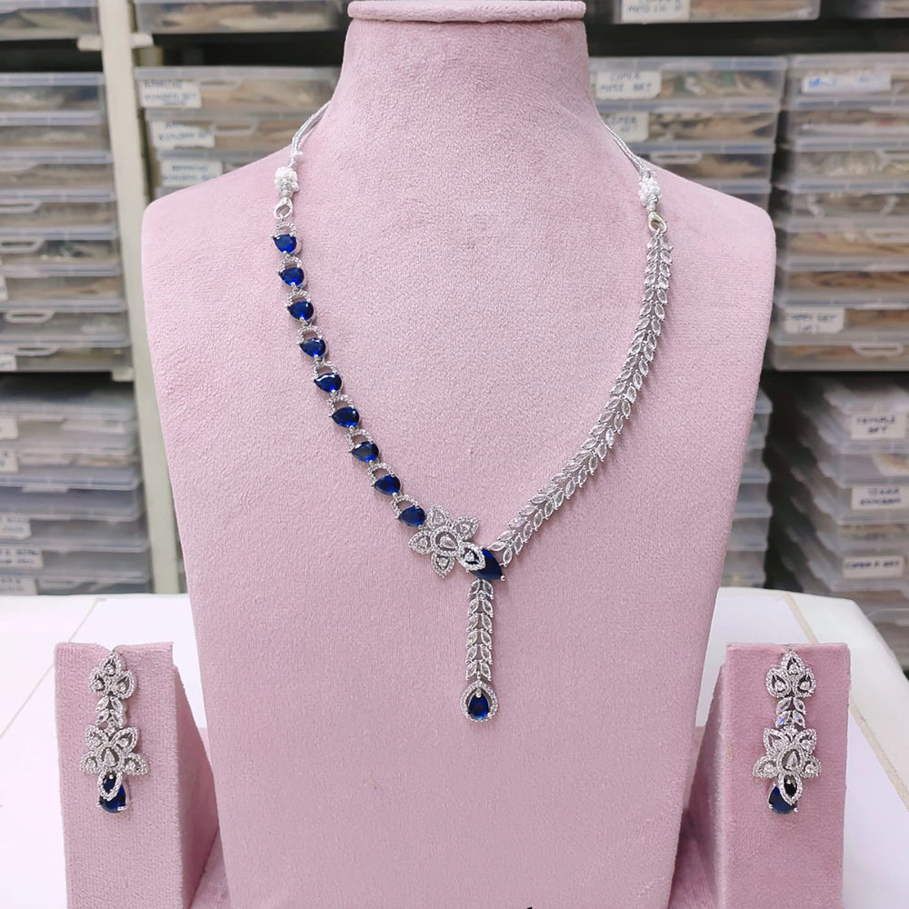 Akruti Collection Silver Plated American Diamond Necklace Set