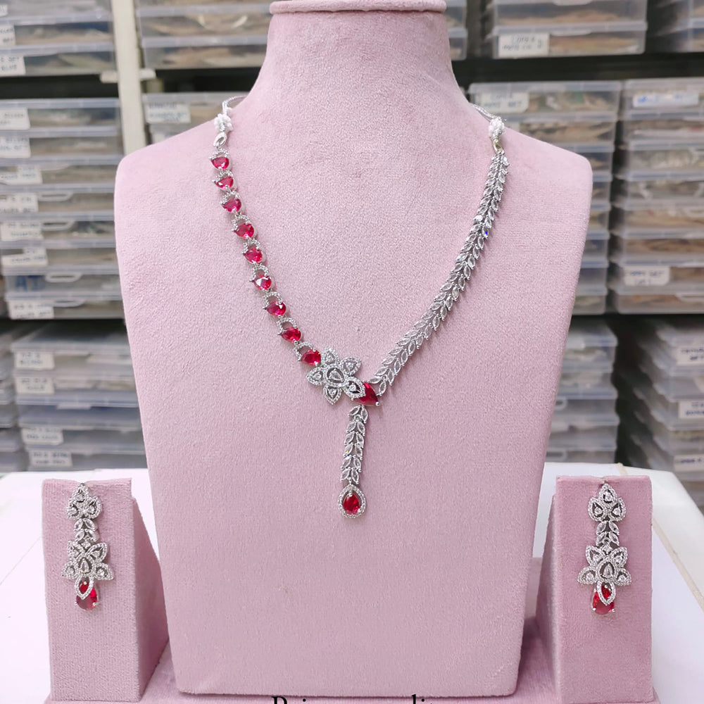 Akruti Collection Silver Plated American Diamond Necklace Set