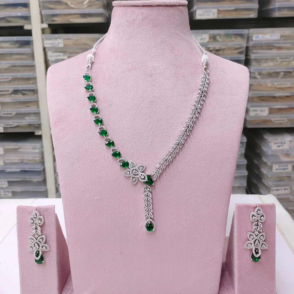 Akruti Collection Silver Plated American Diamond Necklace Set