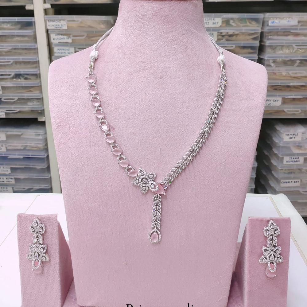 Akruti Collection Silver Plated American Diamond Necklace Set