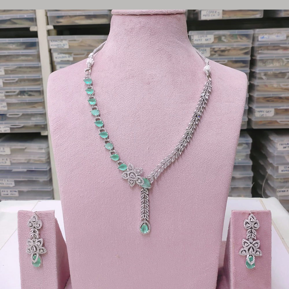 Akruti Collection Silver Plated American Diamond Necklace Set