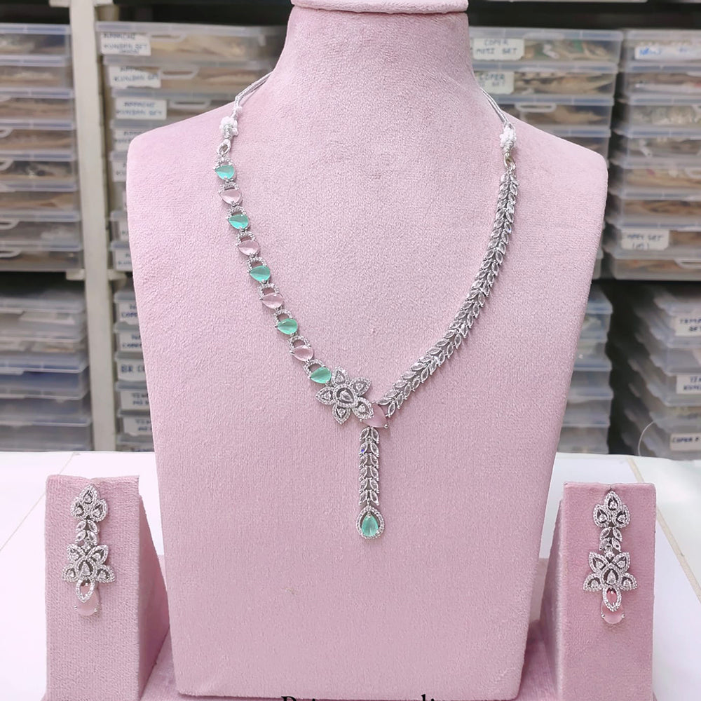 Akruti Collection Silver Plated American Diamond Necklace Set