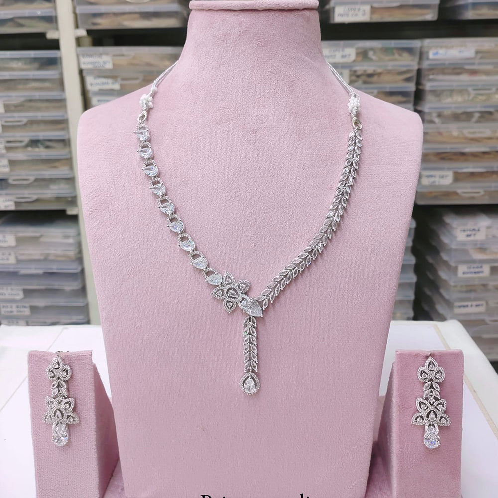 Akruti Collection Silver Plated American Diamond Necklace Set