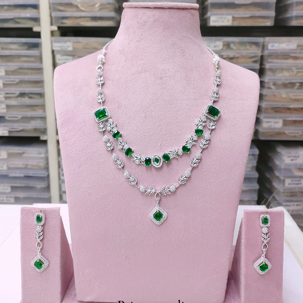 Akruti Collection Silver Plated American Diamond Necklace Set