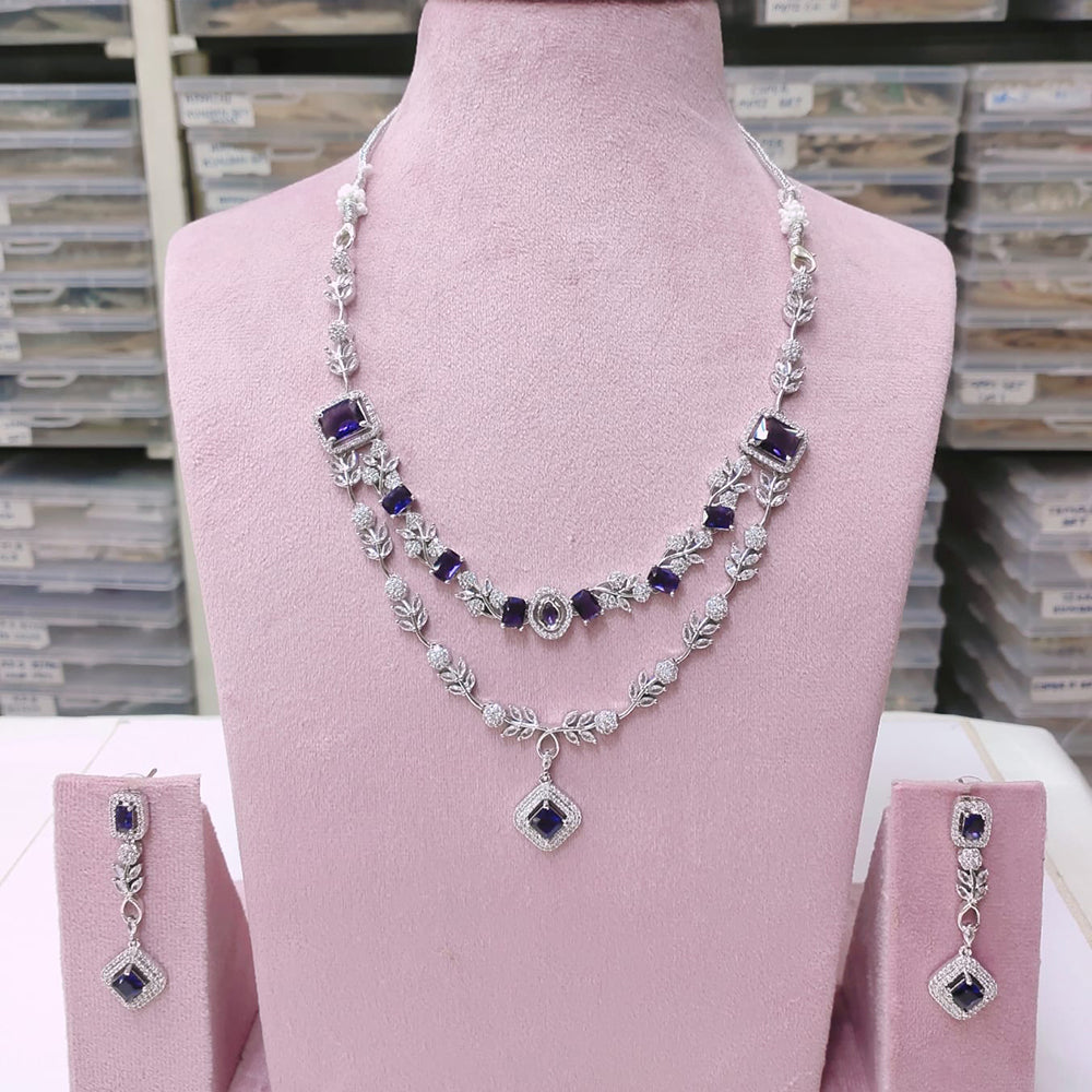 Akruti Collection Silver Plated American Diamond Necklace Set