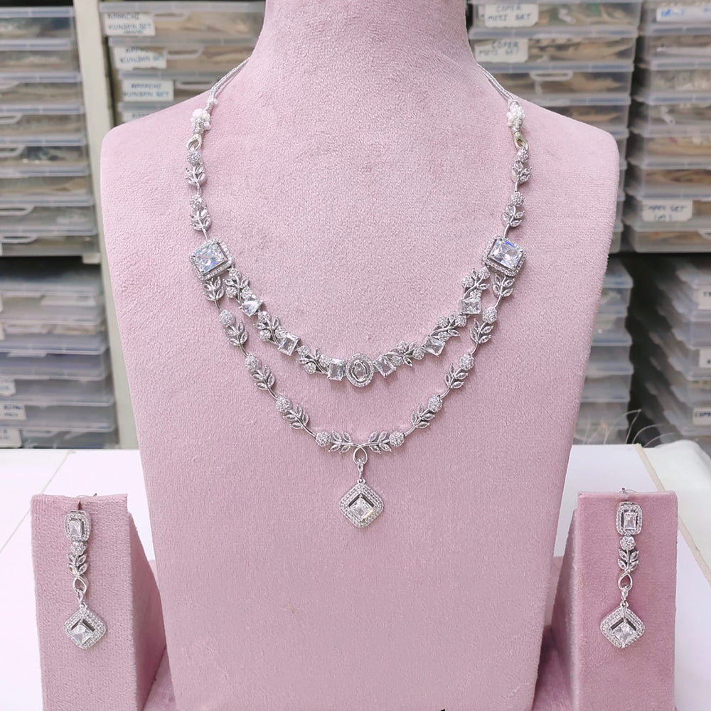 Akruti Collection Silver Plated American Diamond Necklace Set