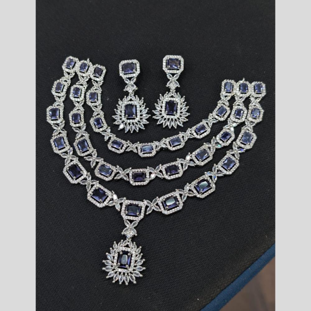 Akruti Collection Silver Plated American Diamond Necklace Set