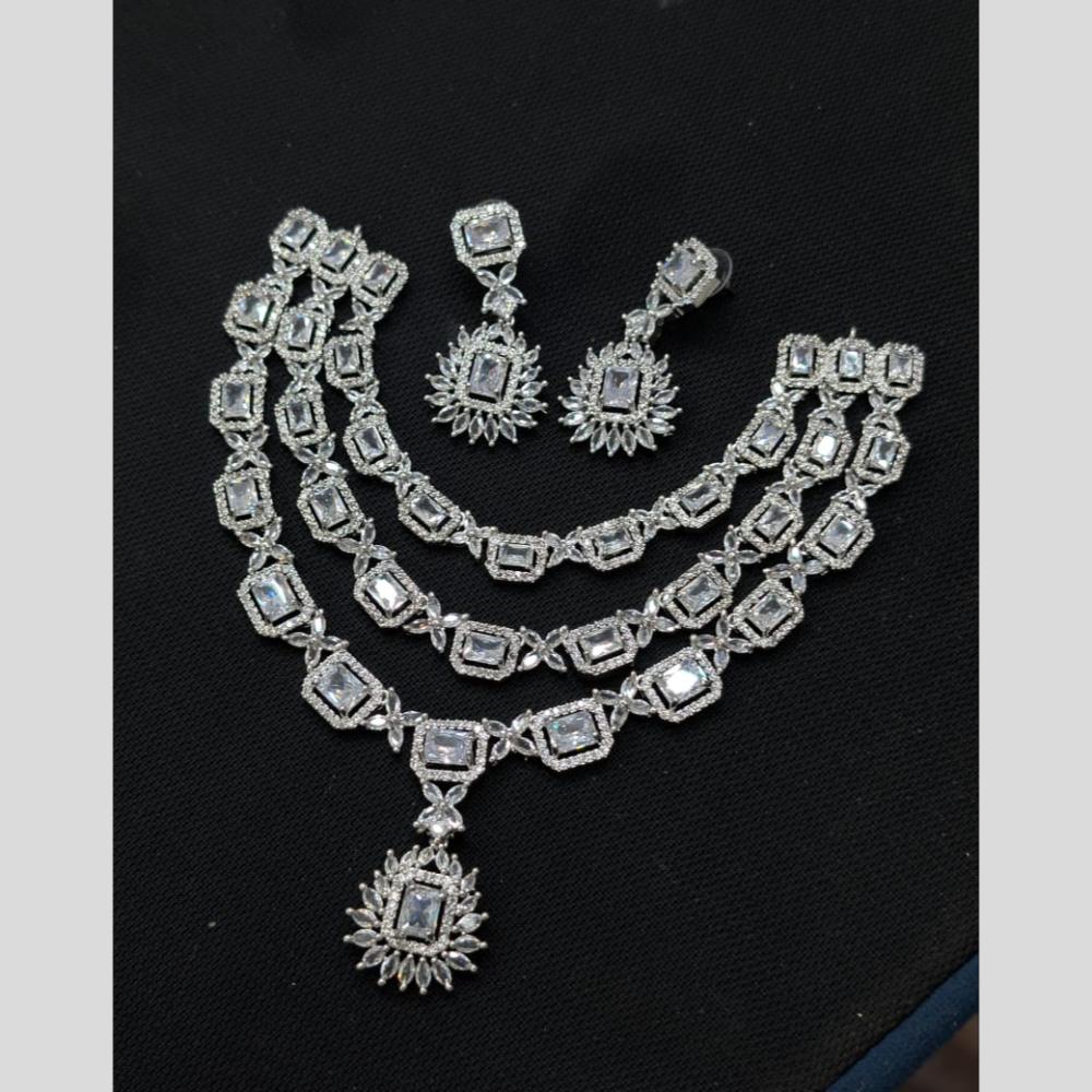 Akruti Collection Silver Plated American Diamond Necklace Set