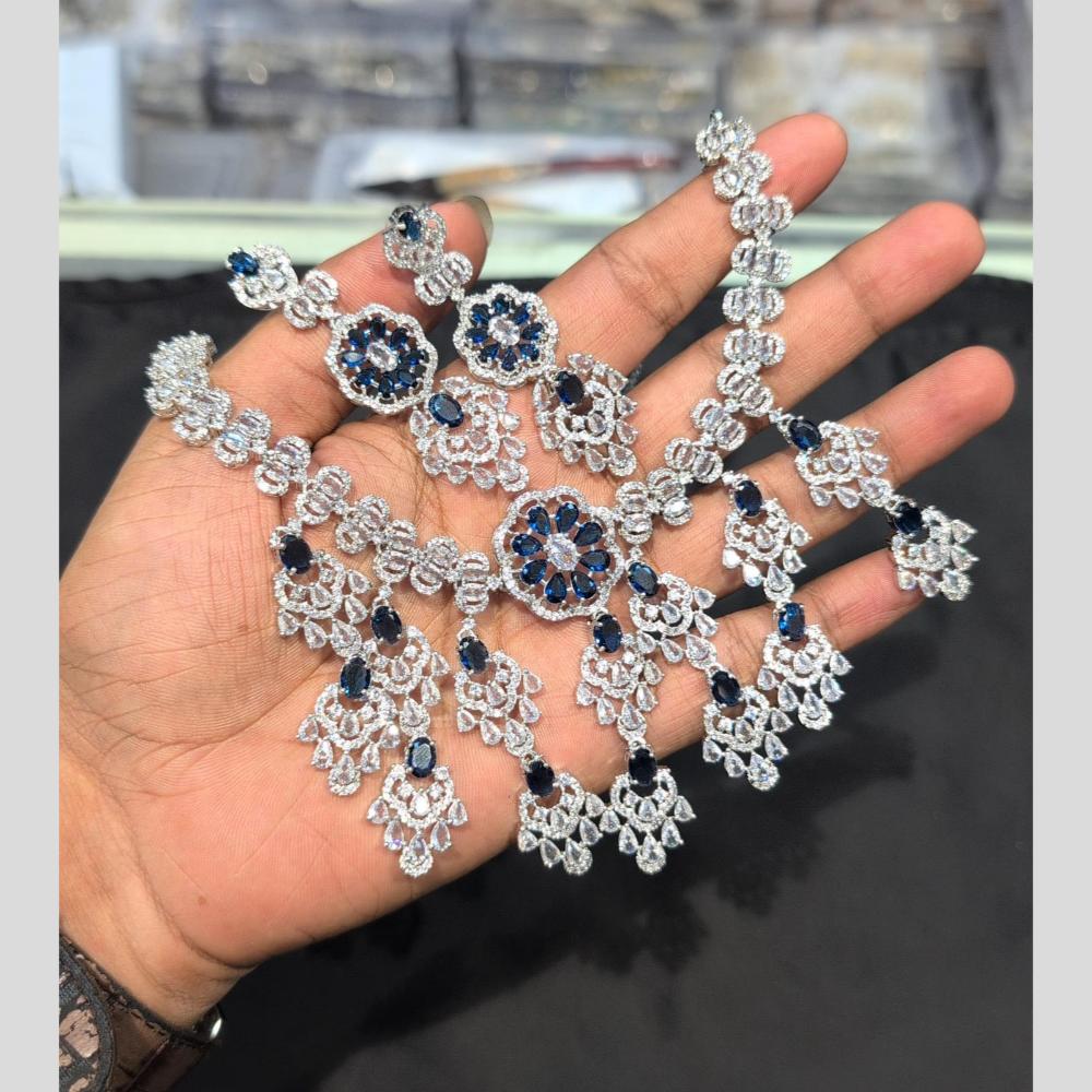 Akruti Collection Silver Plated American Diamond Necklace Set