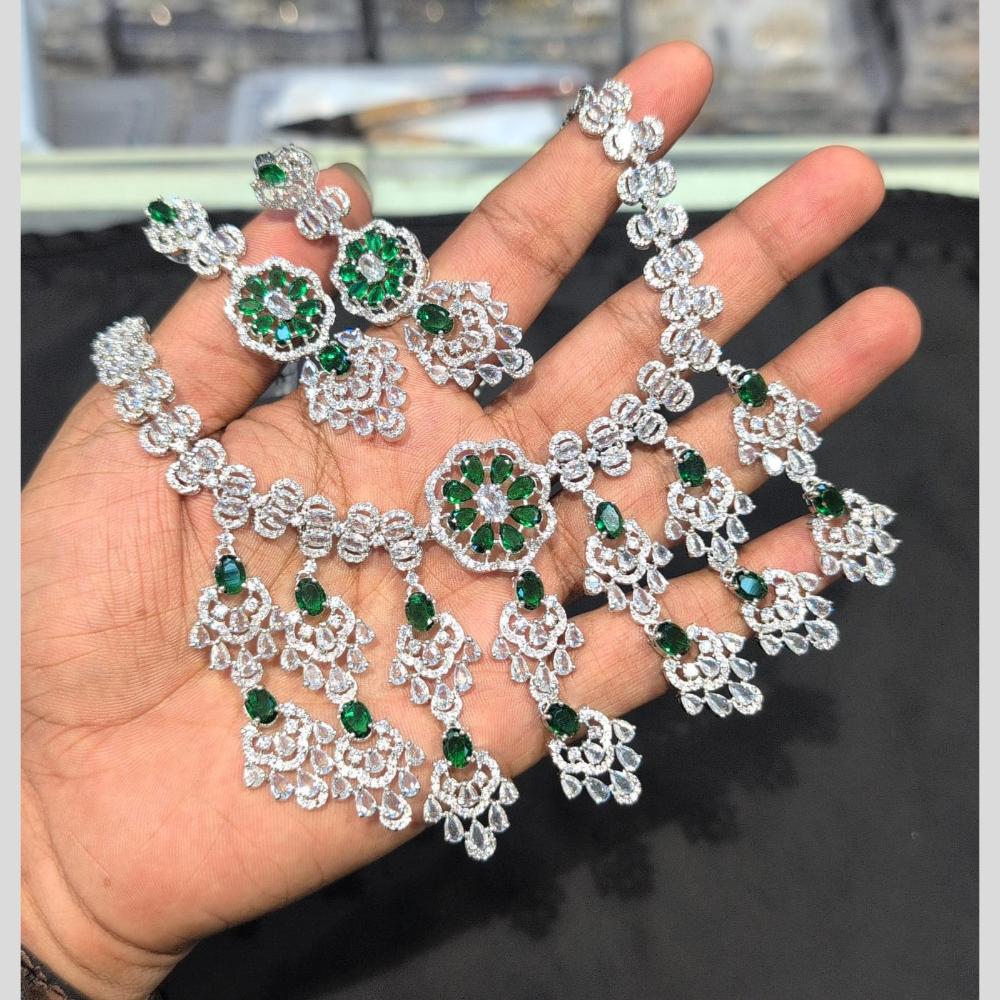 Akruti Collection Silver Plated American Diamond Necklace Set