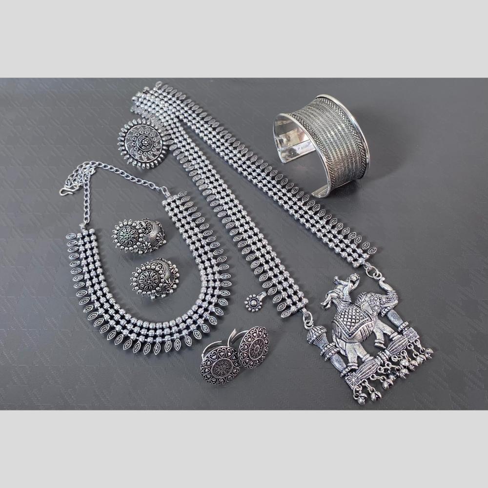 Akruti Collection Oxidised Plated Neckalce Combo Set
