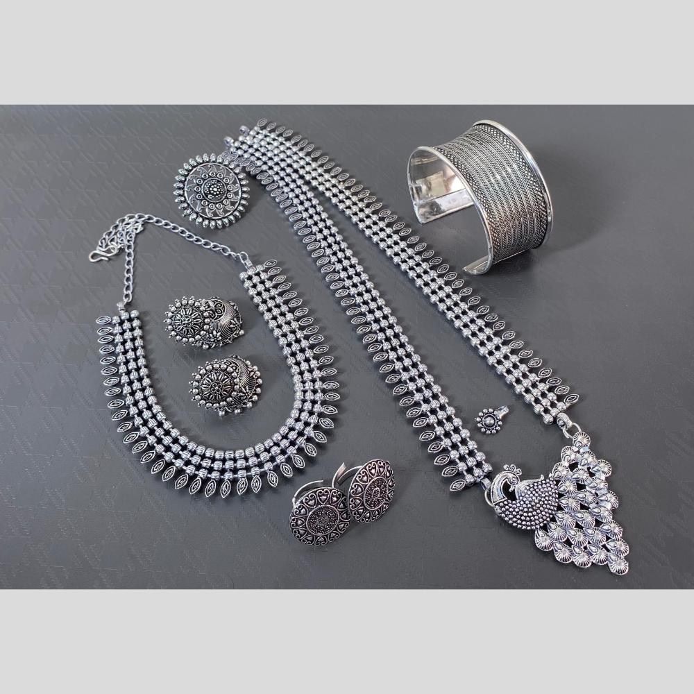 Akruti Collection Oxidised Plated Neckalce Combo Set