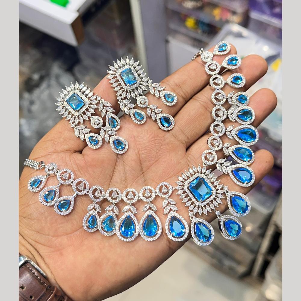 Akruti Collection Silver Plated American Diamond Necklace Set