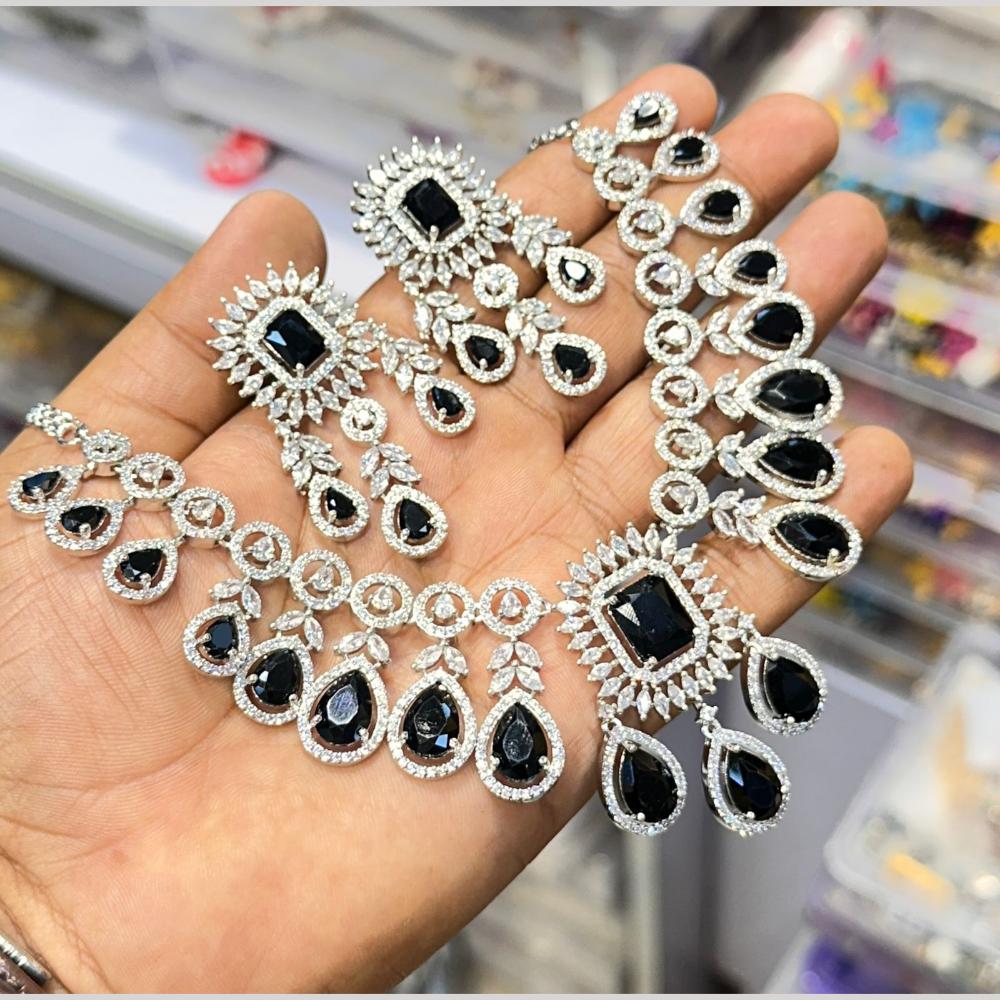 Akruti Collection Silver Plated American Diamond Necklace Set