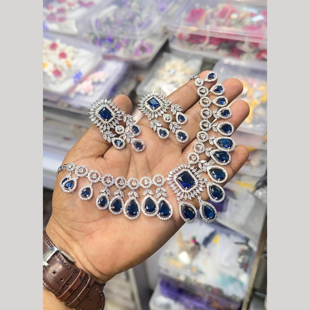 Akruti Collection Silver Plated American Diamond Necklace Set