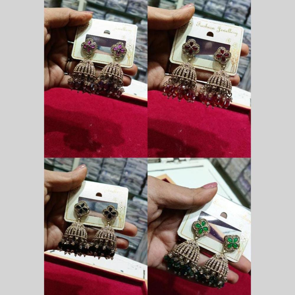 Ethnic Jhumka Earrings from Akruti – Gold Finish with Austrian Stones for Women