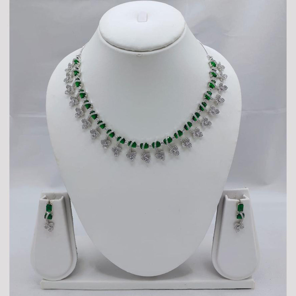 Akruti Collection Sparkling Rhodium Plated American Diamond Necklace Set