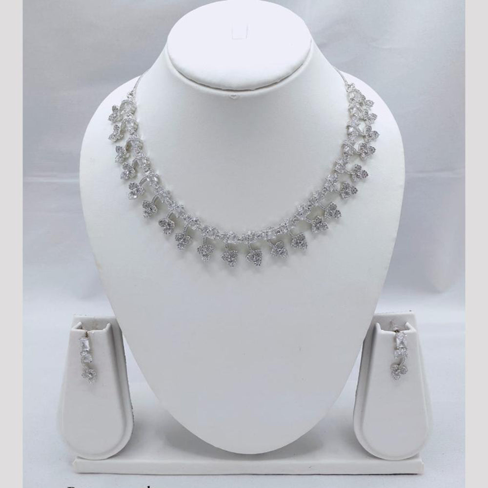 Akruti Collection Sparkling Rhodium Plated American Diamond Necklace Set
