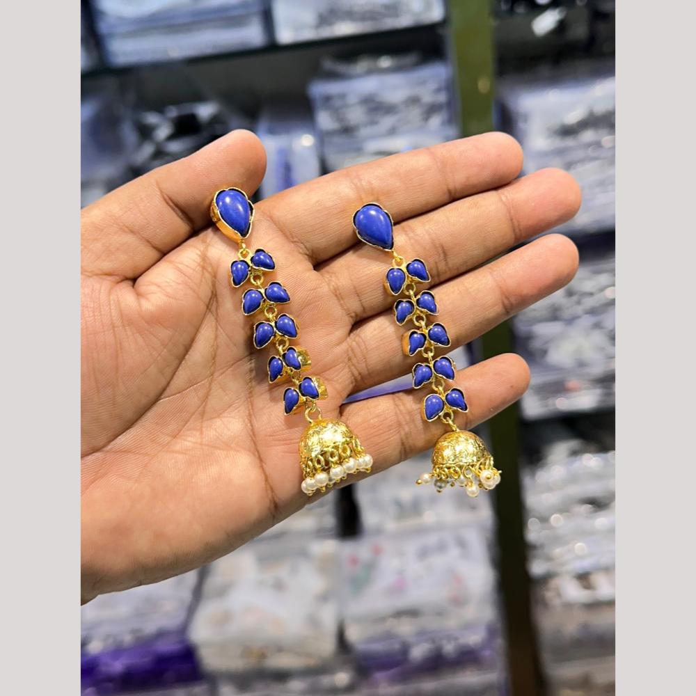 Akruti Collection Antique Gold Plated Pota Stones And Pearls Jhumki Earrings