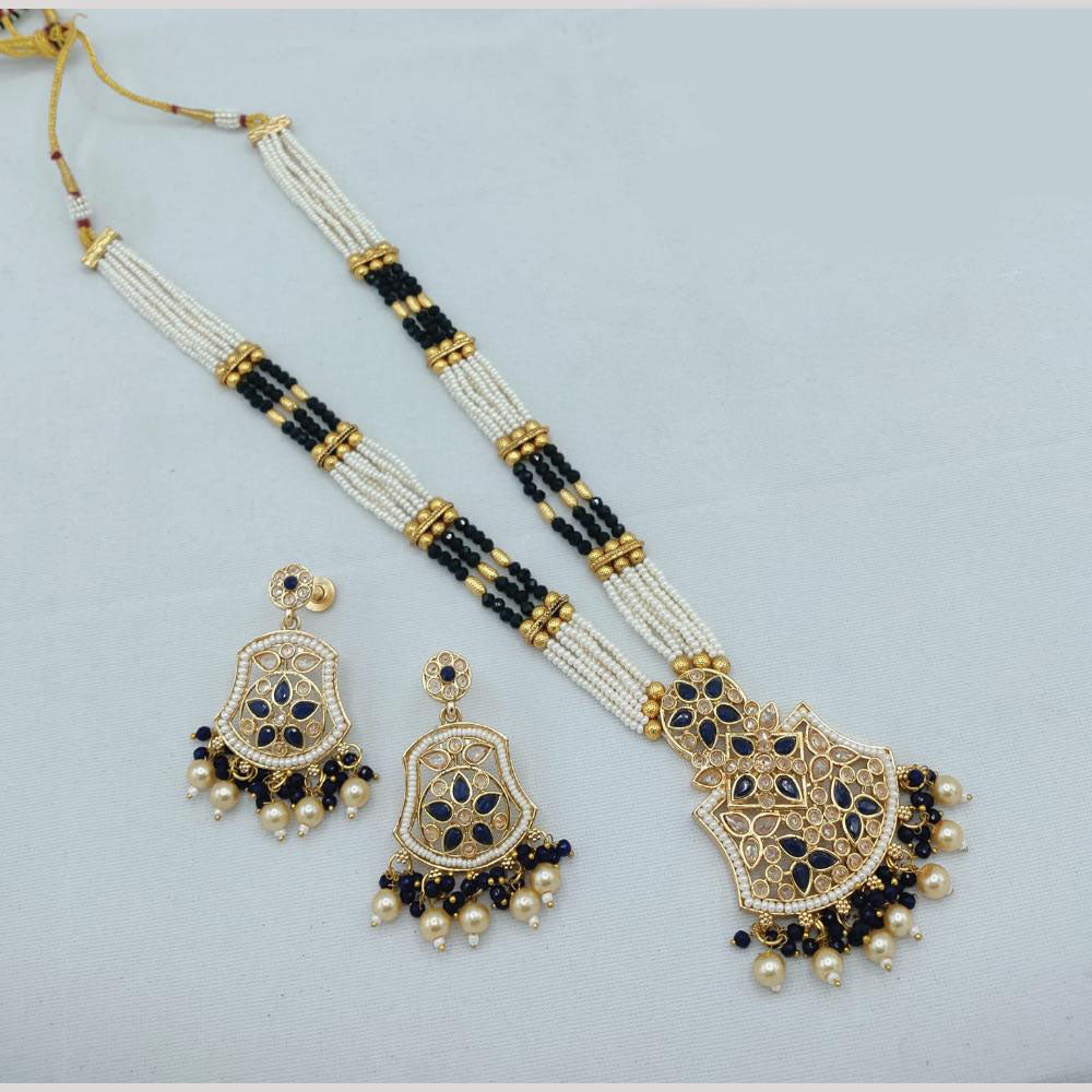 Akruti Collection Traditional Glamour Crystal Stone And Pearl Long Necklace Set
