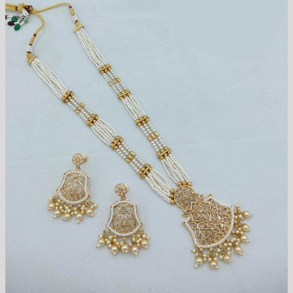 Akruti Collection Traditional Glamour Crystal Stone And Pearl Long Necklace Set
