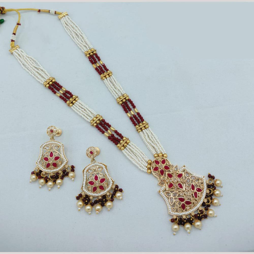 Akruti Collection Traditional Glamour Crystal Stone And Pearl Long Necklace Set