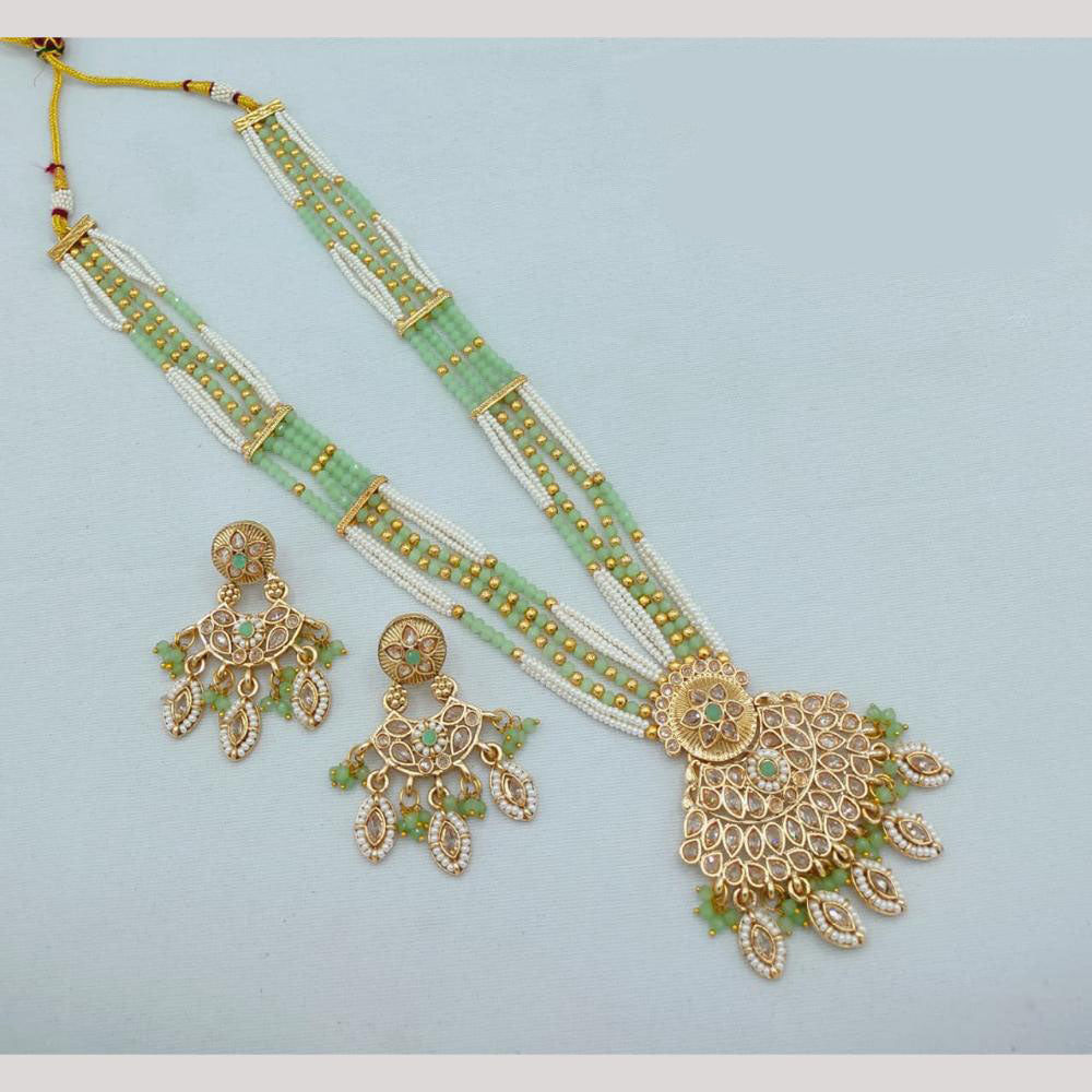 Akruti Collection Traditional Glamour Crystal Stone And Pearl Long Necklace Set
