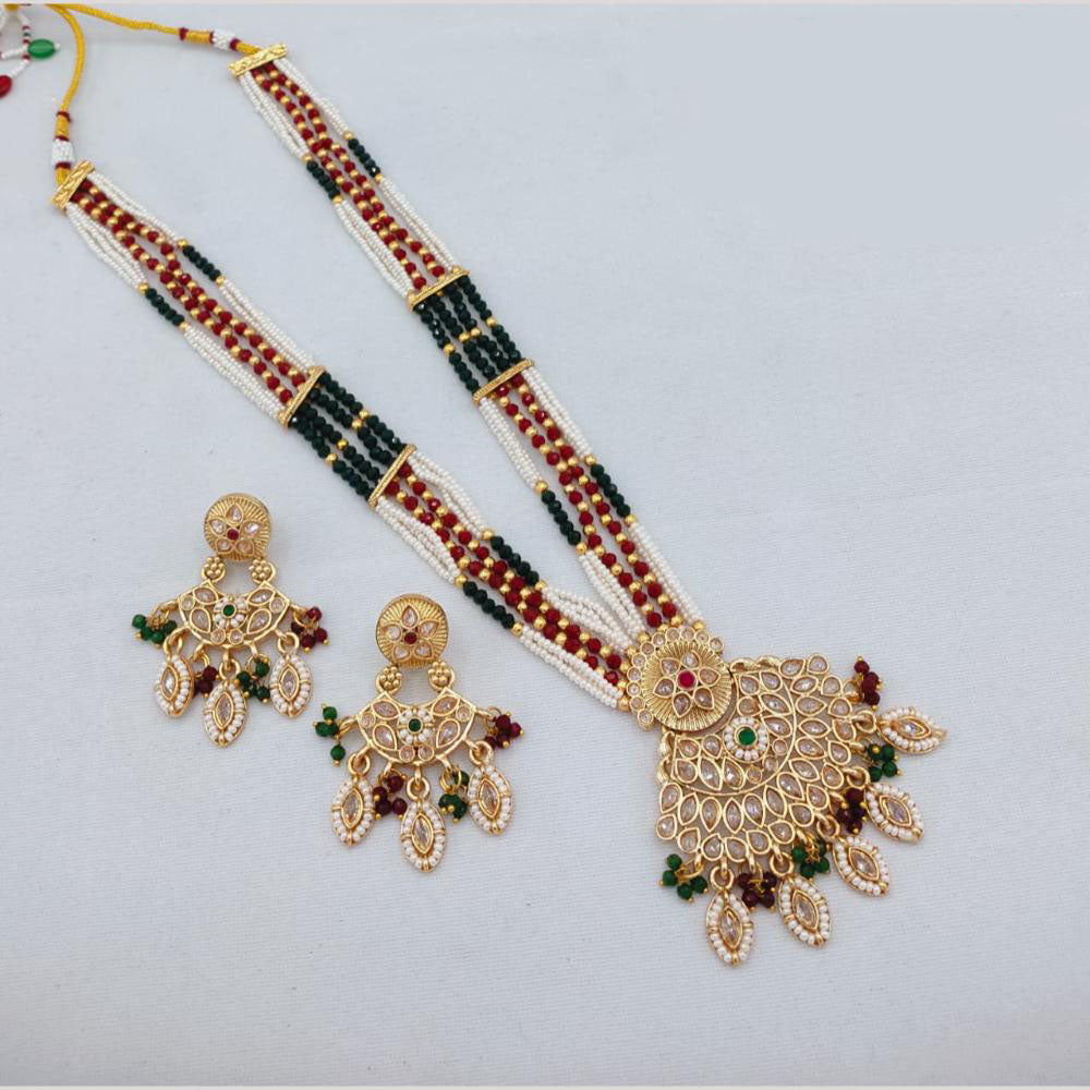 Akruti Collection Traditional Glamour Crystal Stone And Pearl Long Necklace Set