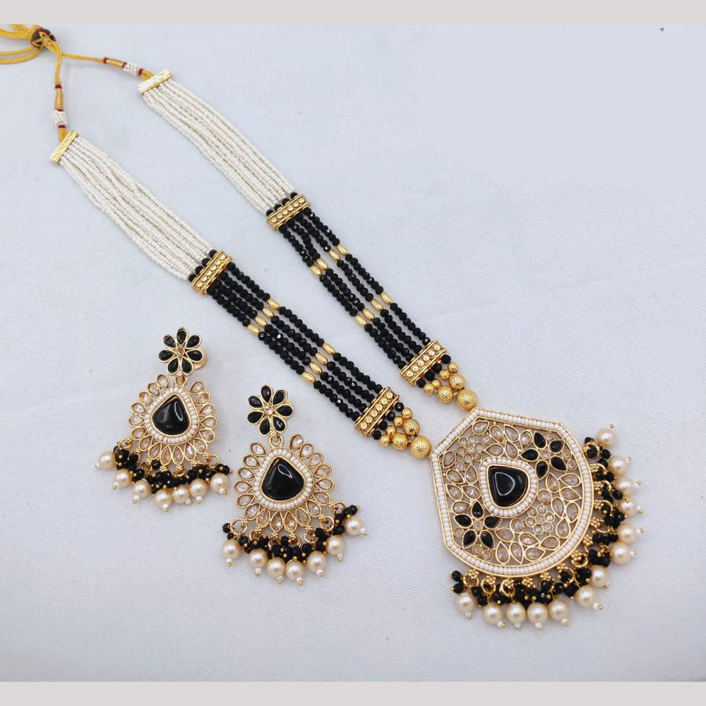 Akruti Collection Traditional Glamour Crystal Stone And Pearl Long Necklace Set