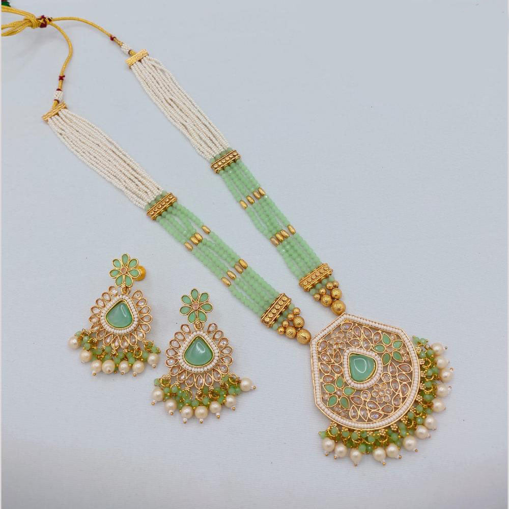 Akruti Collection Traditional Glamour Crystal Stone And Pearl Long Necklace Set
