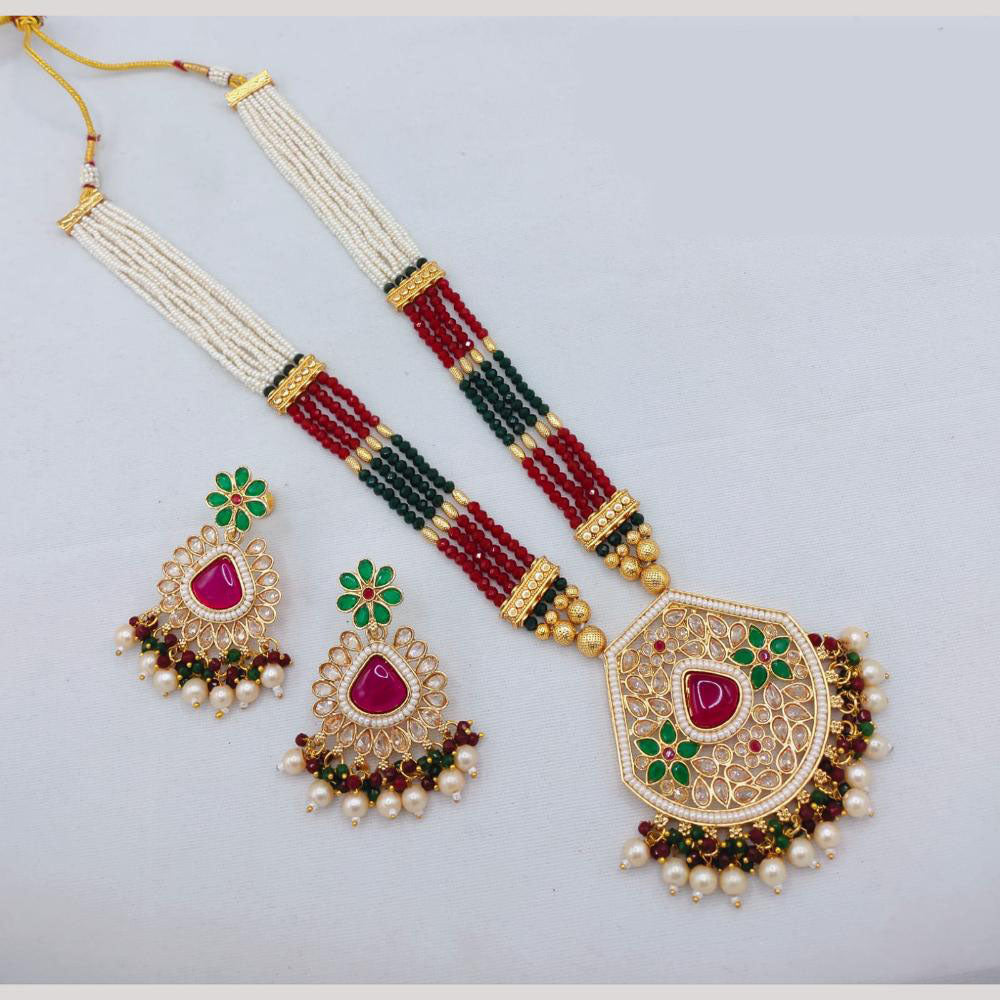 Akruti Collection Traditional Glamour Crystal Stone And Pearl Long Necklace Set