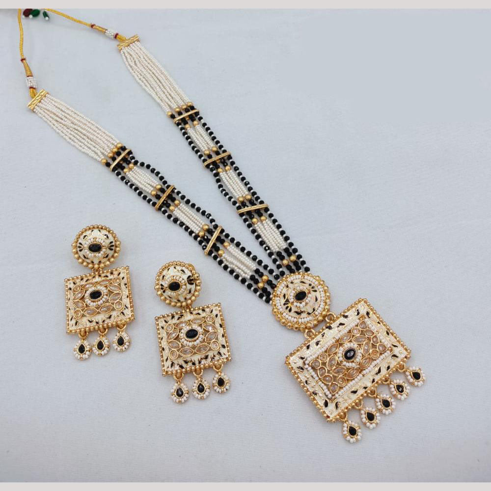 Akruti Collection Traditional Glamour Crystal Stone And Pearl Long Necklace Set