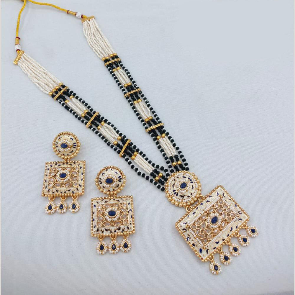 Akruti Collection Traditional Glamour Crystal Stone And Pearl Long Necklace Set