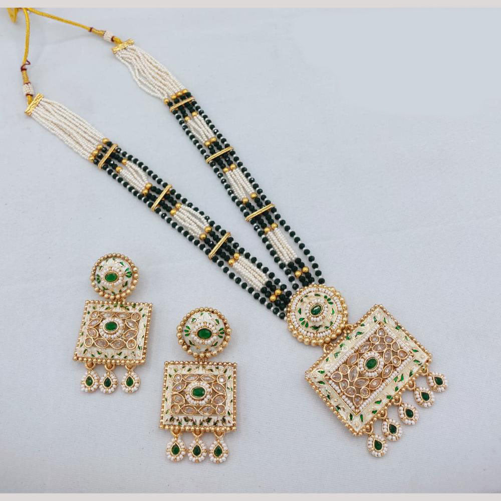 Akruti Collection Traditional Glamour Crystal Stone And Pearl Long Necklace Set