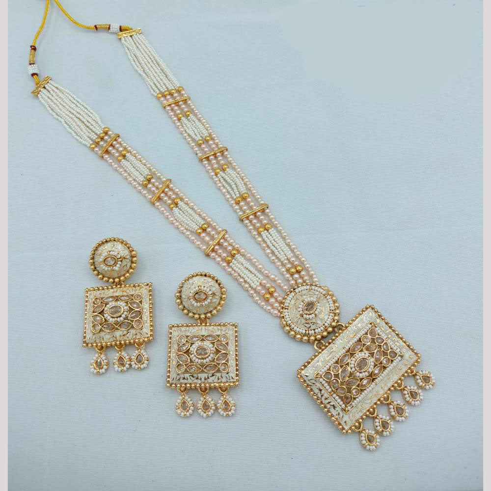 Akruti Collection Traditional Glamour Crystal Stone And Pearl Long Necklace Set