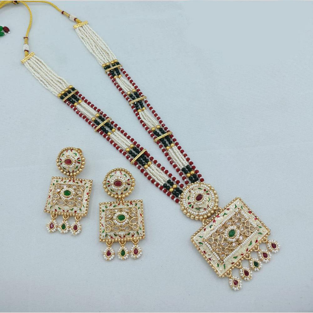 Akruti Collection Traditional Glamour Crystal Stone And Pearl Long Necklace Set