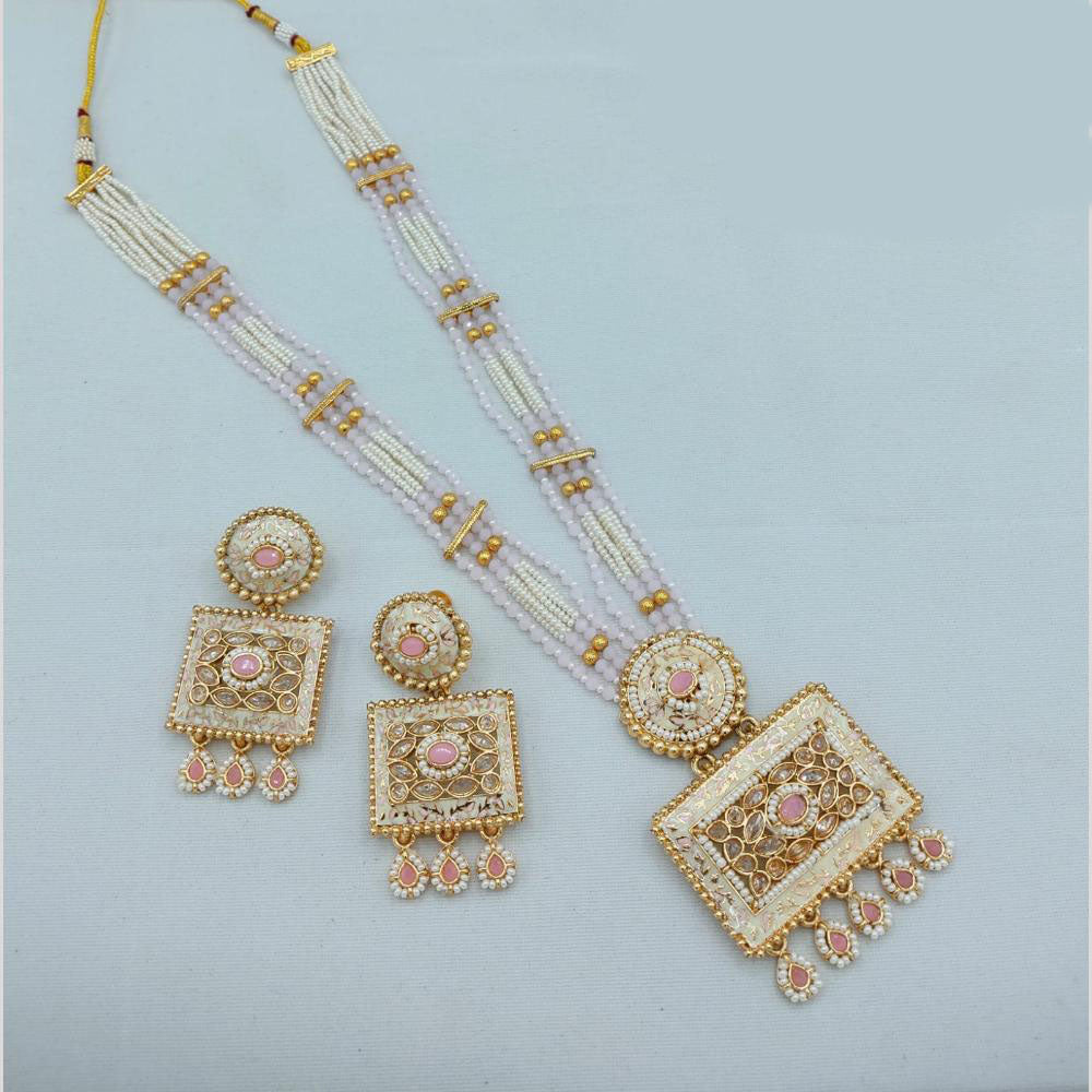 Akruti Collection Traditional Glamour Crystal Stone And Pearl Long Necklace Set