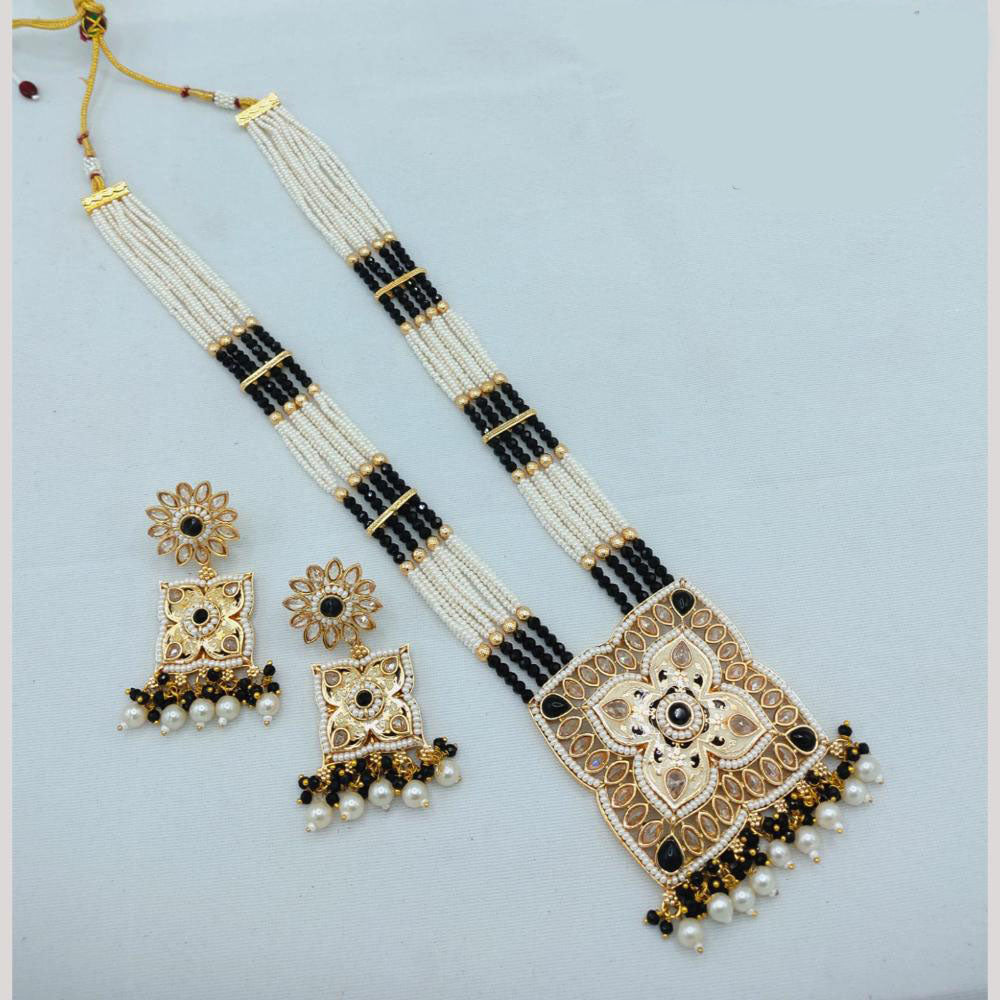 Akruti Collection Traditional Glamour Crystal Stone And Pearl Long Necklace Set