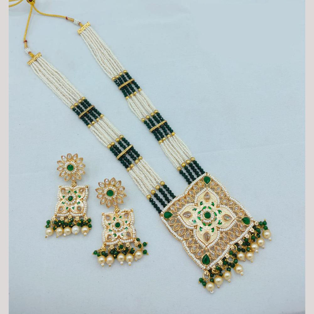 Akruti Collection Traditional Glamour Crystal Stone And Pearl Long Necklace Set