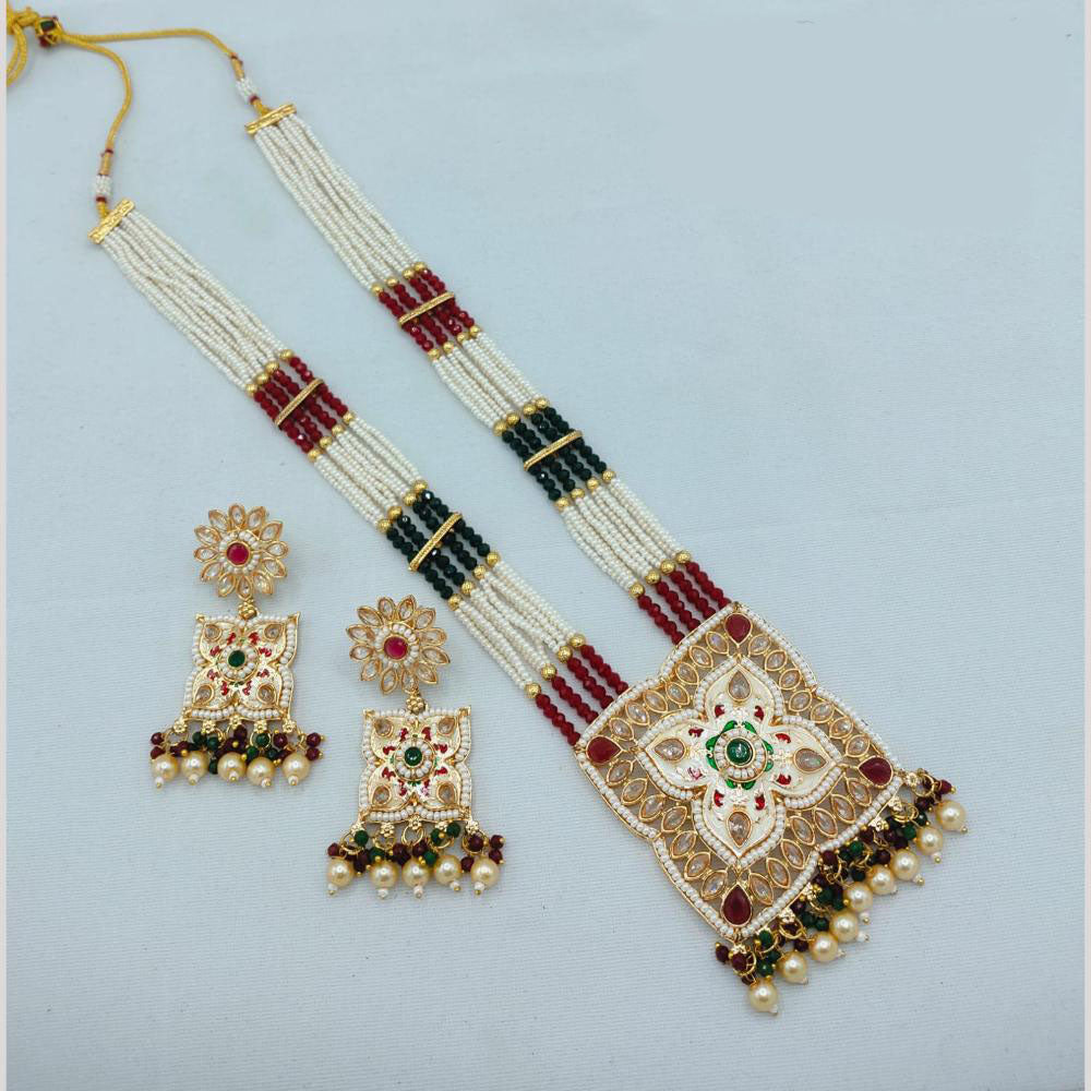 Akruti Collection Traditional Glamour Crystal Stone And Pearl Long Necklace Set