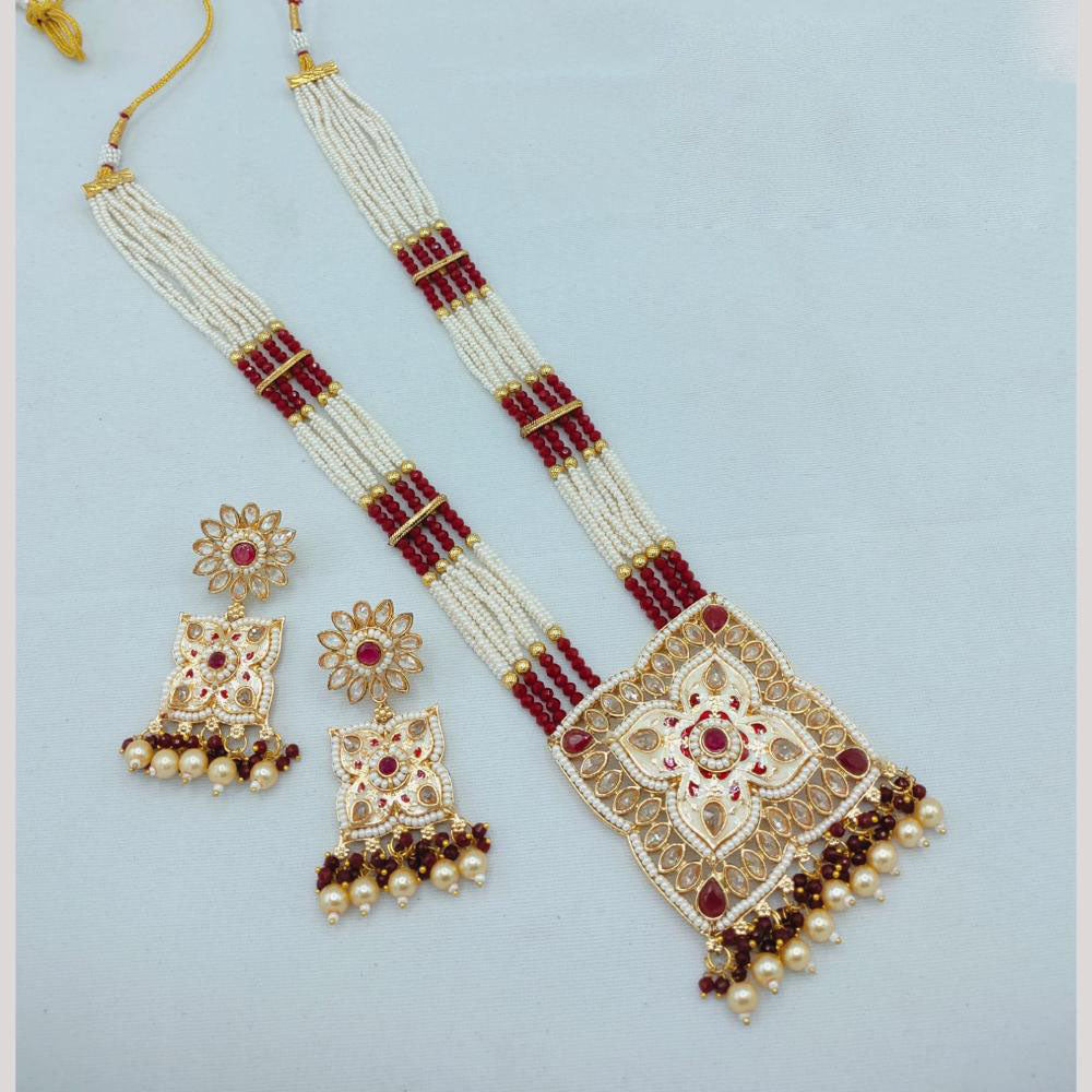 Akruti Collection Traditional Glamour Crystal Stone And Pearl Long Necklace Set