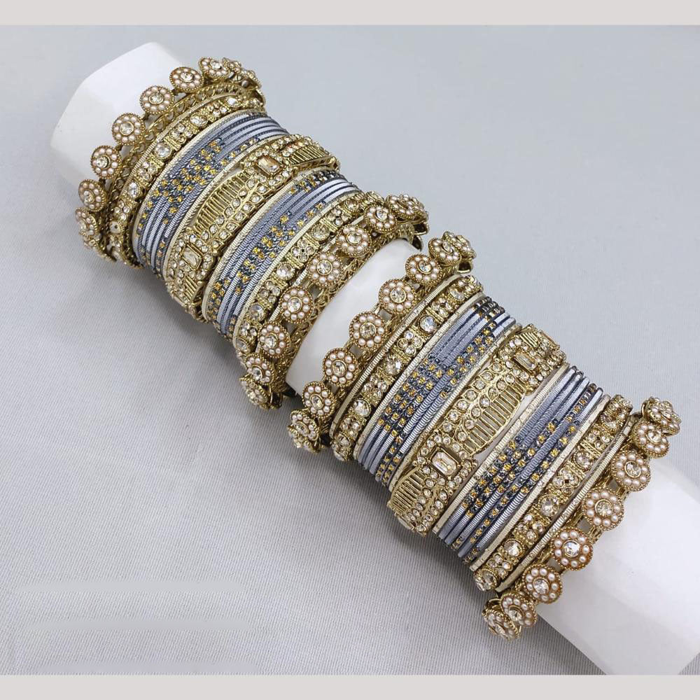 Akruti Collection Matte Majesty Austrian Stone And Pearls Bangle Set