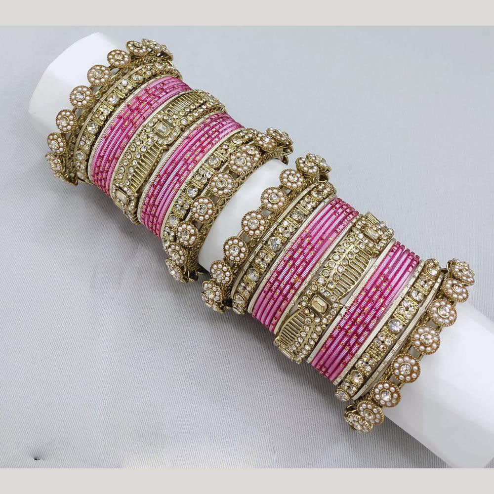 Akruti Collection Matte Majesty Austrian Stone And Pearls Bangle Set