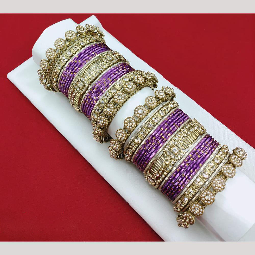 Akruti Collection Matte Majesty Austrian Stone And Pearls Bangle Set