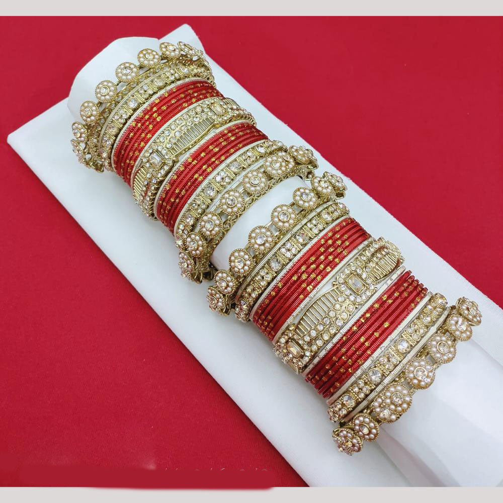 Akruti Collection Matte Majesty Austrian Stone And Pearls Bangle Set