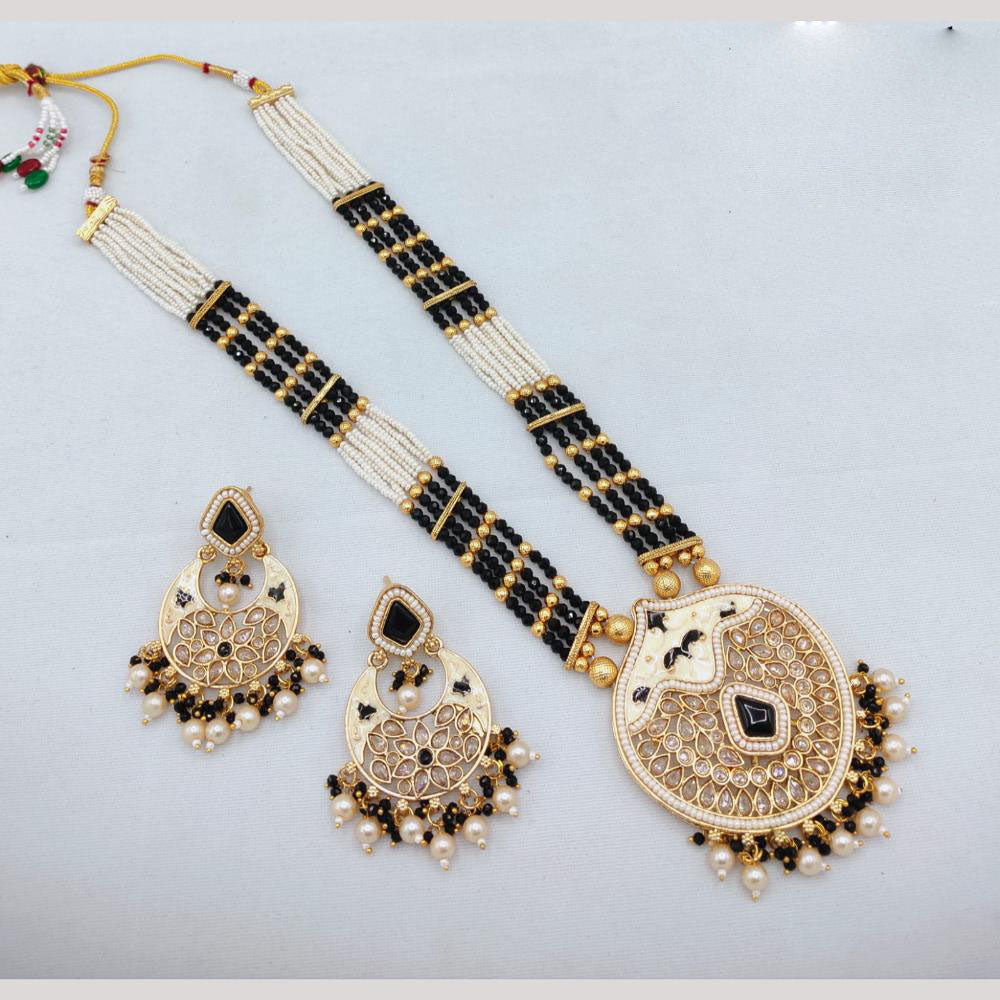 Akruti Collection Traditional Glamour Crystal Stone And Pearl Long Necklace Set