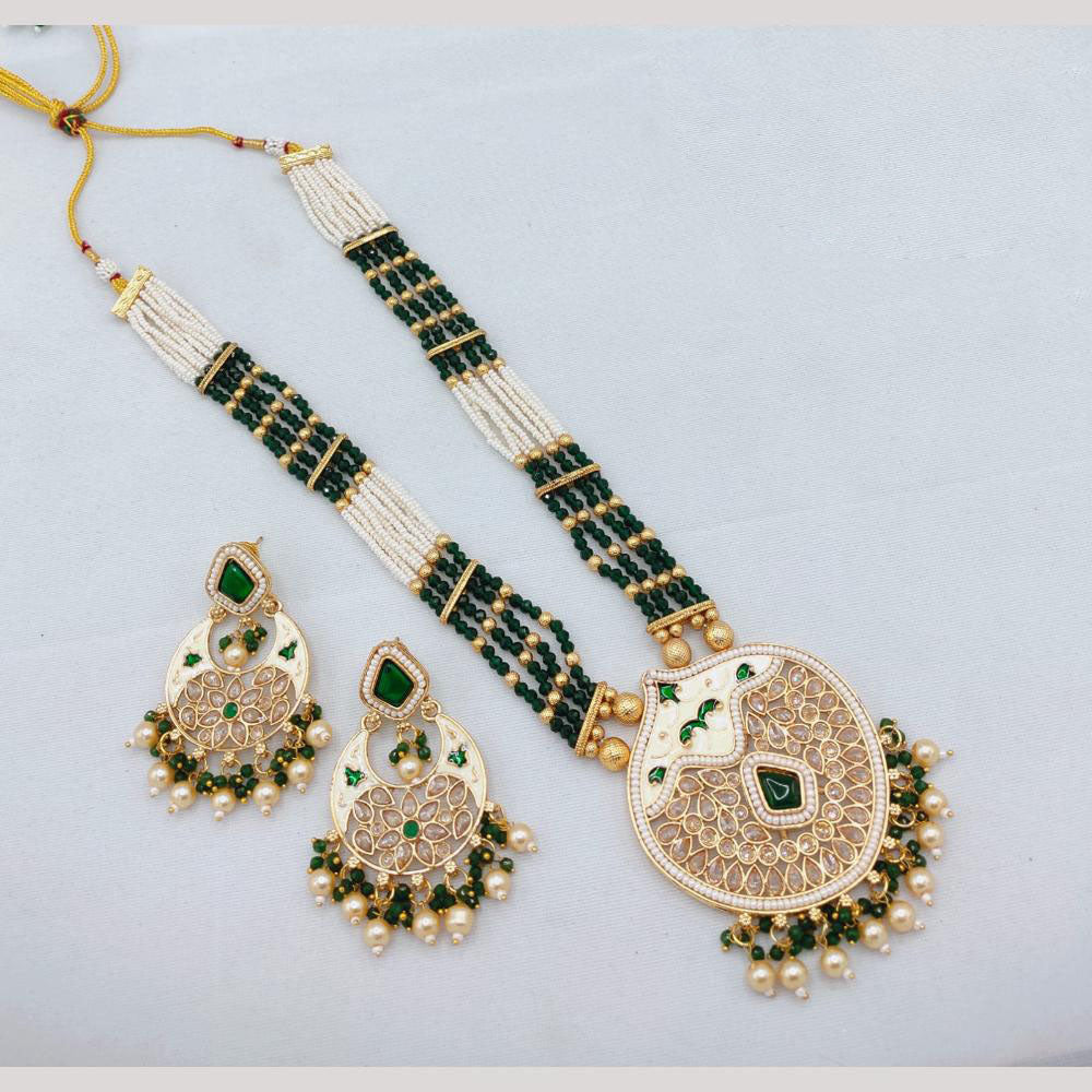 Akruti Collection Traditional Glamour Crystal Stone And Pearl Long Necklace Set