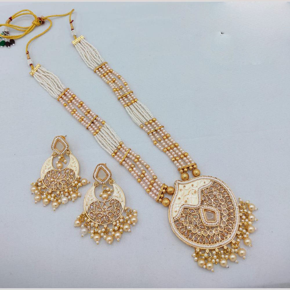 Akruti Collection Traditional Glamour Crystal Stone And Pearl Long Necklace Set