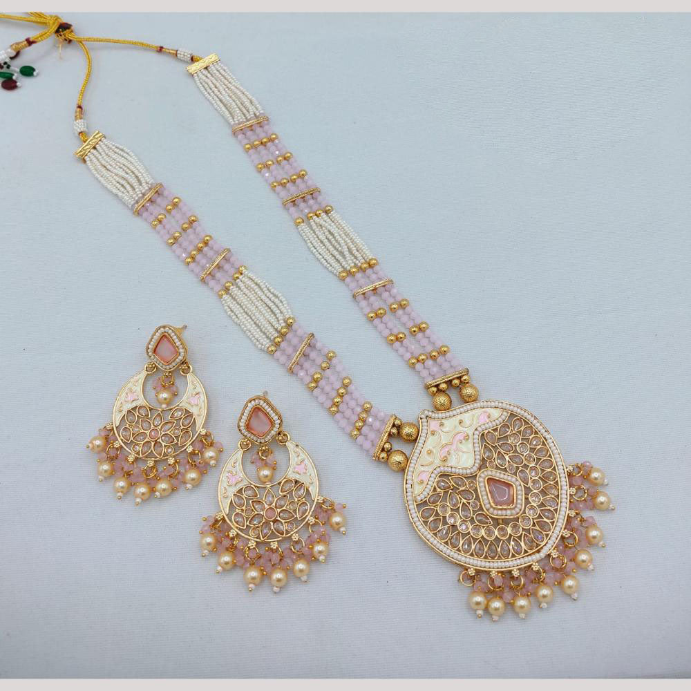 Akruti Collection Traditional Glamour Crystal Stone And Pearl Long Necklace Set