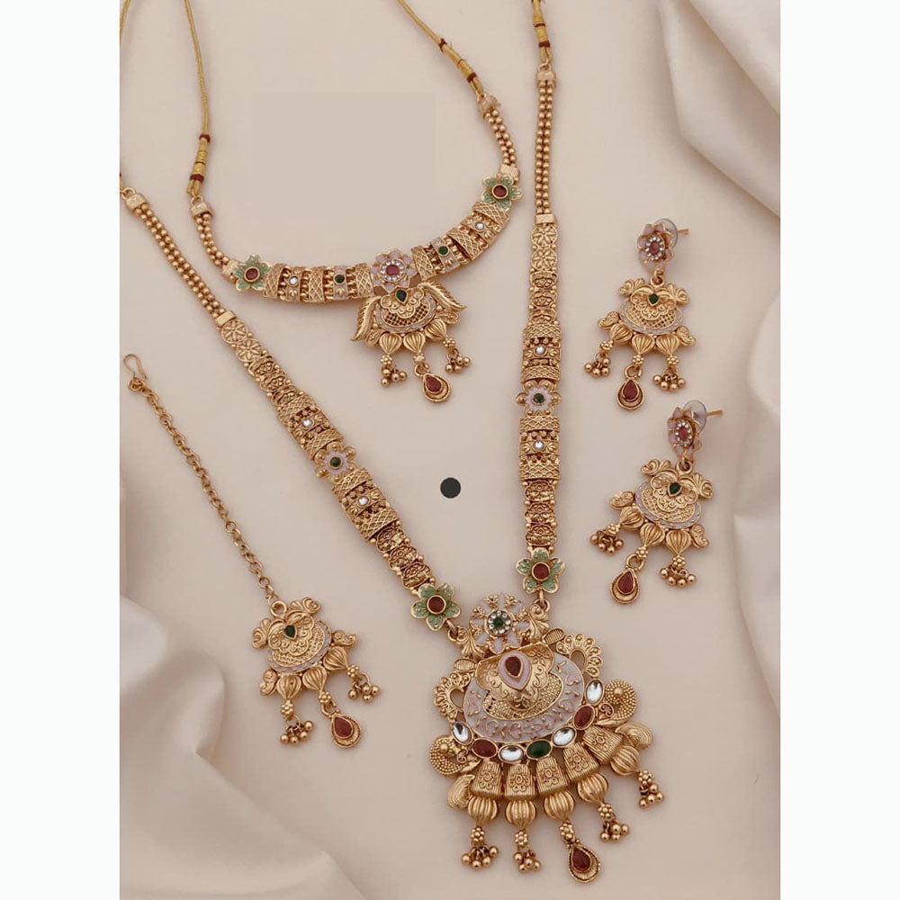 Akruti Collection Ethnic Beauty Pota Stone And Meenakari Necklace Set